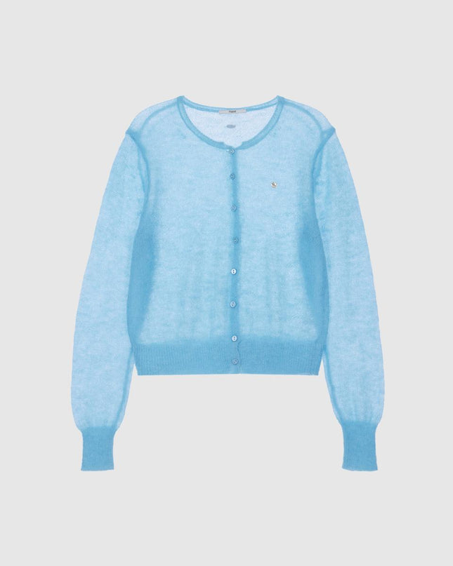 HAINT Women's Sheer Hairy Soft Cardigan Blue