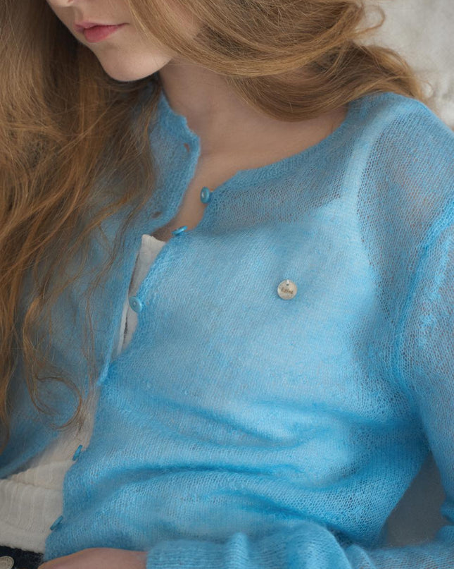 HAINT Women's Sheer Hairy Soft Cardigan Blue