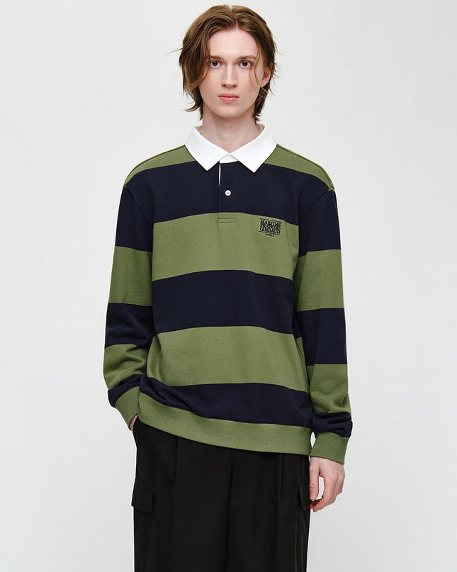 MARITHE + FRANCOIS GIRBAUD Women's Small Classic Logo Rugby Stripe Sweatshirt Navy