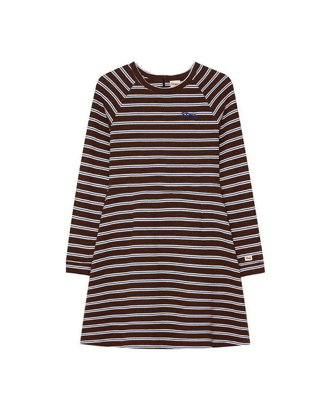 STRIPEMARGARINE Women's Preppy Stripe Midi Dress Brown