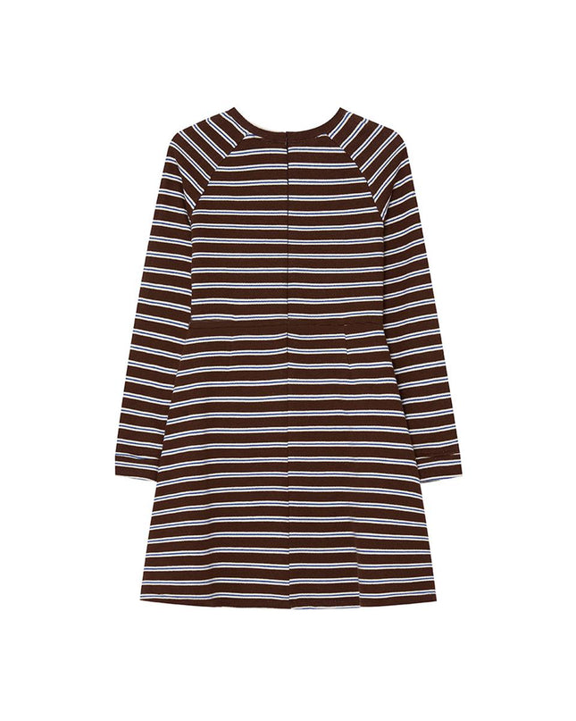 STRIPEMARGARINE Women's Preppy Stripe Midi Dress Brown