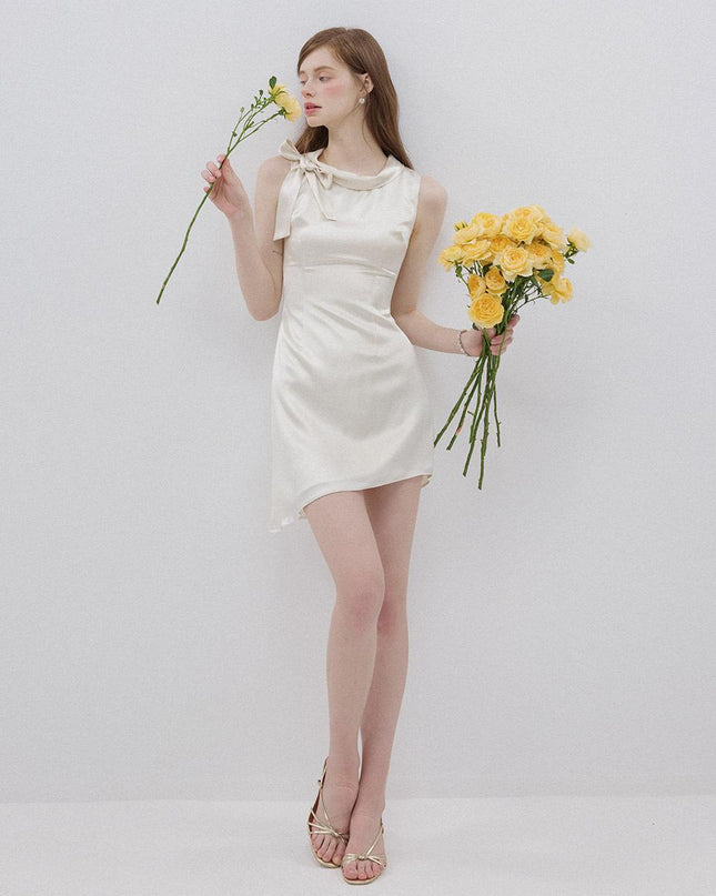 Sincethen Women's Elegance Ribbon Mini Dress Ivory 720989801