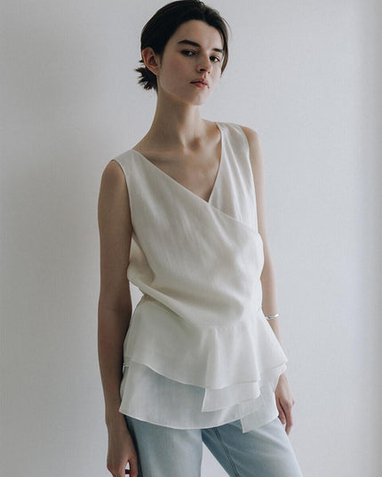 LOEUVRE Women's Asymmetric Layered Flare Top Ivory