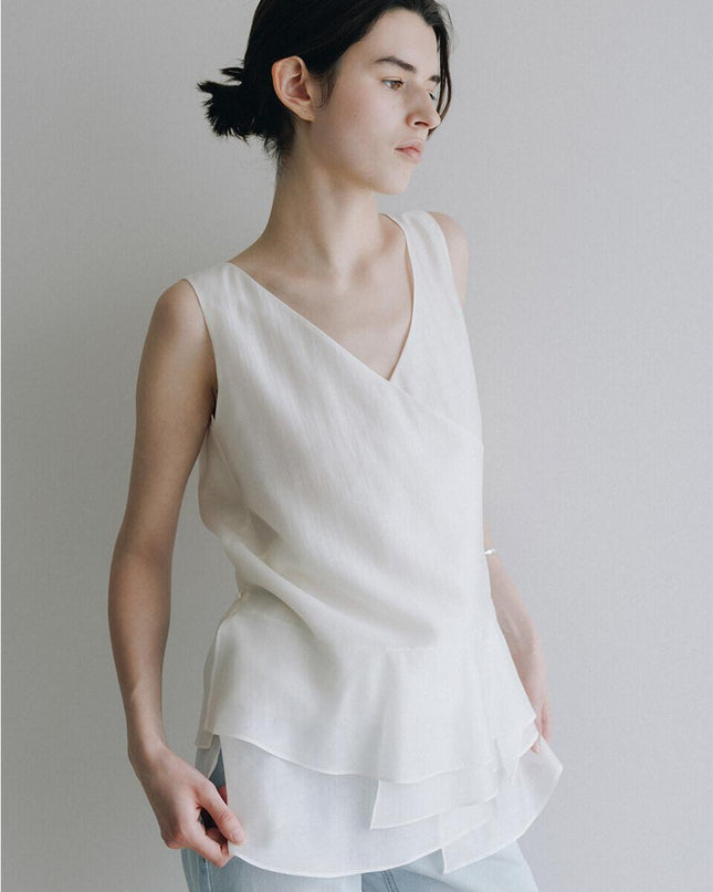 LOEUVRE Women's Asymmetric Layered Flare Top Ivory