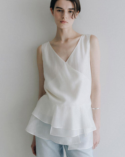 LOEUVRE Women's Asymmetric Layered Flare Top Ivory