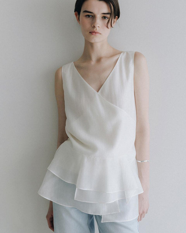 LOEUVRE Women's Asymmetric Layered Flare Top Ivory