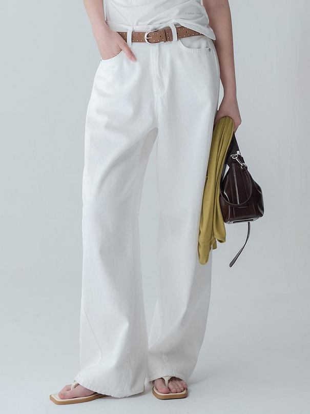 MARS EN AVRIL Women's Soft Curved Cotton Pants White