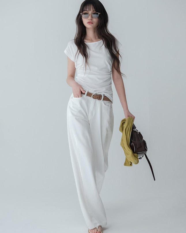 MARS EN AVRIL Women's Soft Curved Cotton Pants White