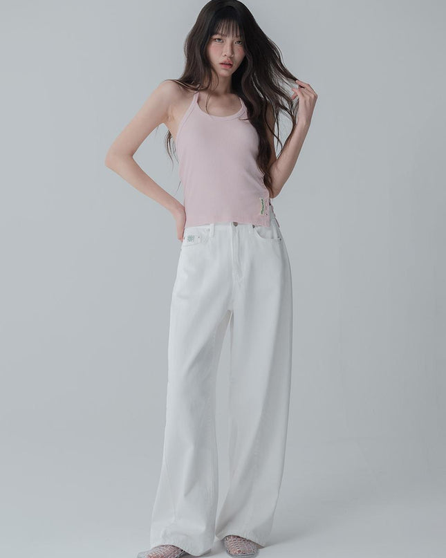 MARS EN AVRIL Women's Soft Curved Cotton Pants White