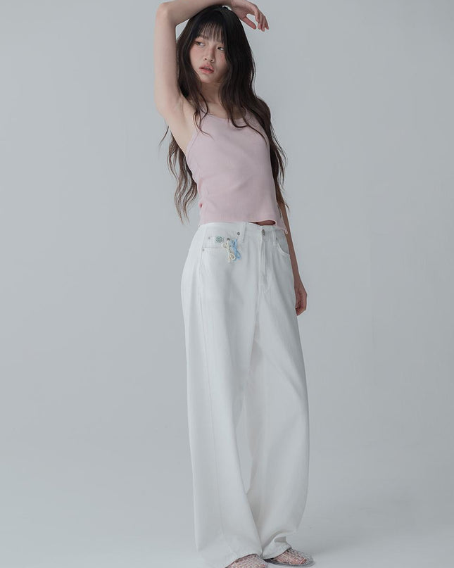 MARS EN AVRIL Women's Soft Curved Cotton Pants White