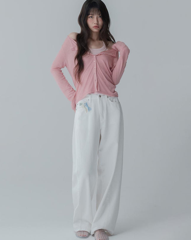 MARS EN AVRIL Women's Soft Curved Cotton Pants White