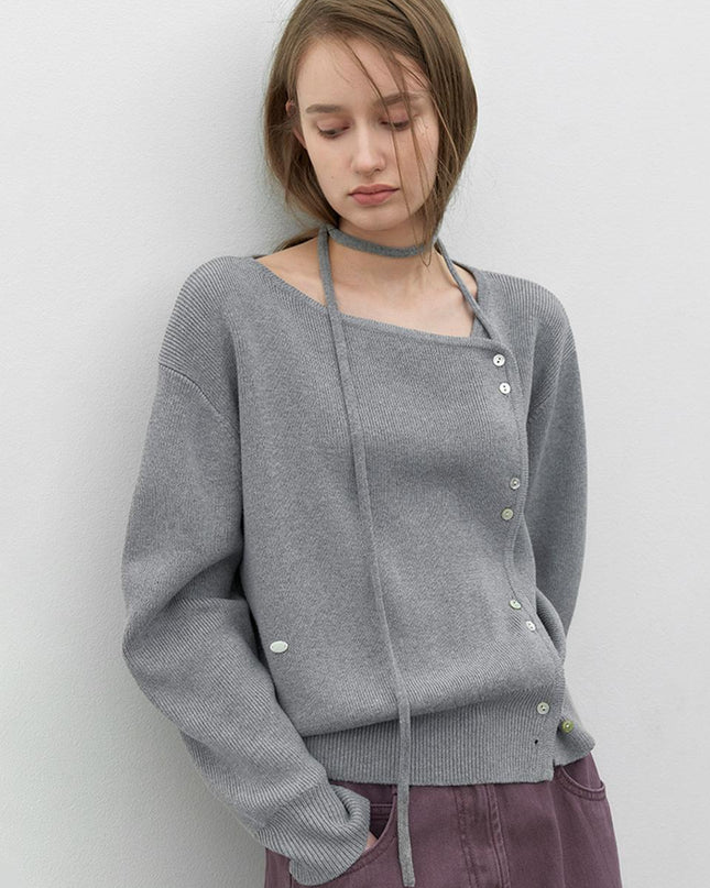 Atelier Nain Women's Unbalance Button String Volume Cardigan CD-2248