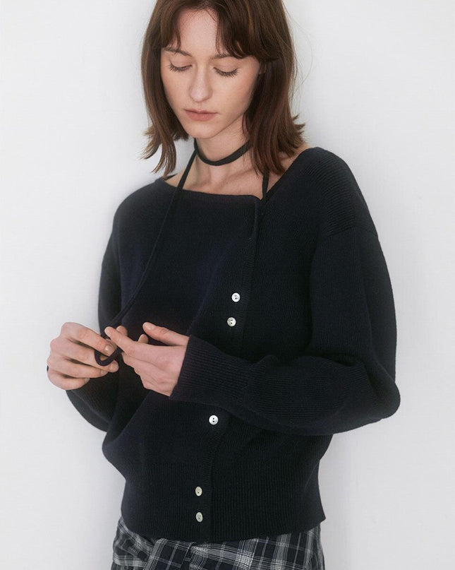 Atelier Nain Women's Unbalance Button String Volume Cardigan CD-2248