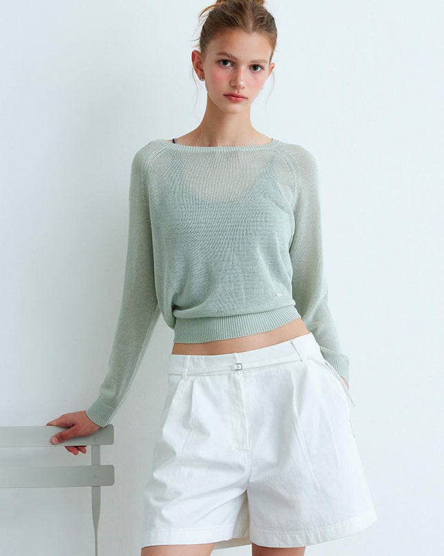 MIXXO Women's Linen Sheer Long-Sleeve Knit MIWKAG520T