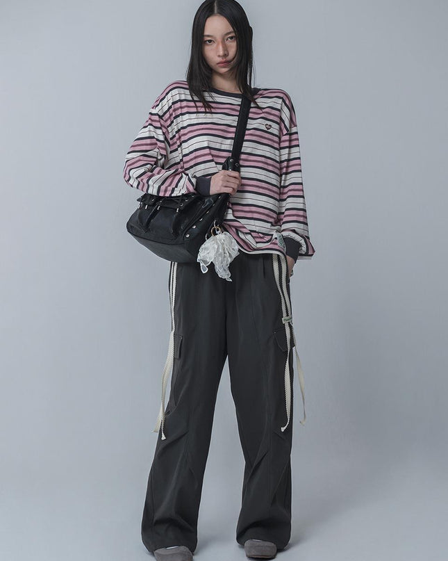 MARS EN AVRIL Women's Pintuck Taping Twill Cargo Pants Dark Gray 721049981