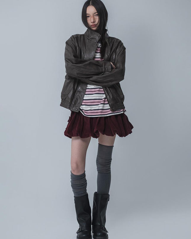 MARS EN AVRIL Women's High-Neck Leather Jacket