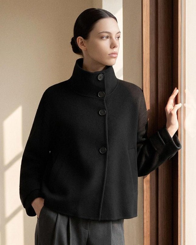 LEBRICK Women's Cashmere High-Neck Handmade Coat