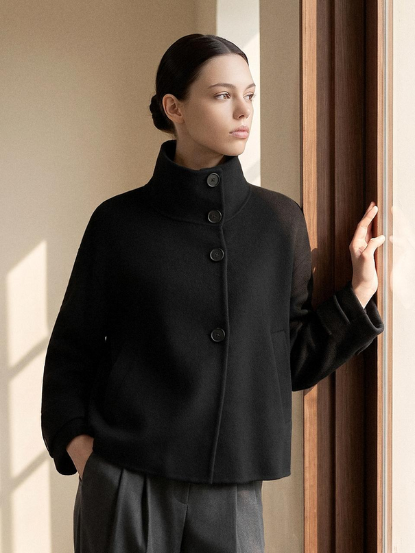 LEBRICK Women's Cashmere High-Neck Handmade Coat