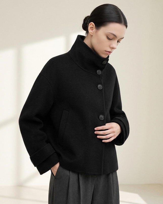 LEBRICK Women's Cashmere High-Neck Handmade Coat