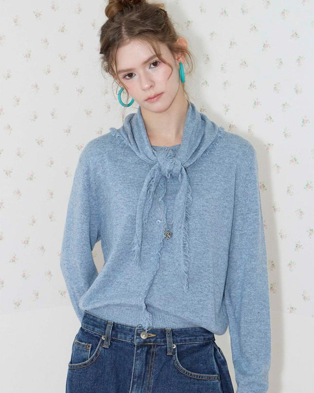 KOOLKITTEN Women's Frayed Knit Cardigan and Scarf Set
