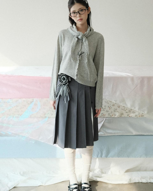 KOOLKITTEN Women's Frayed Knit Cardigan and Scarf Set
