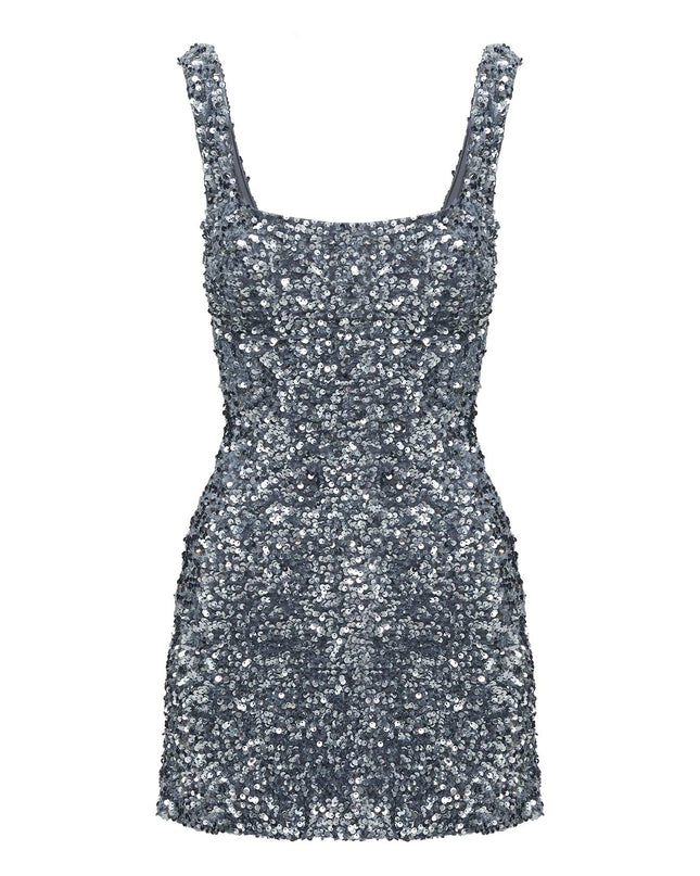 Miss Me Sequin Mini Dress Silver