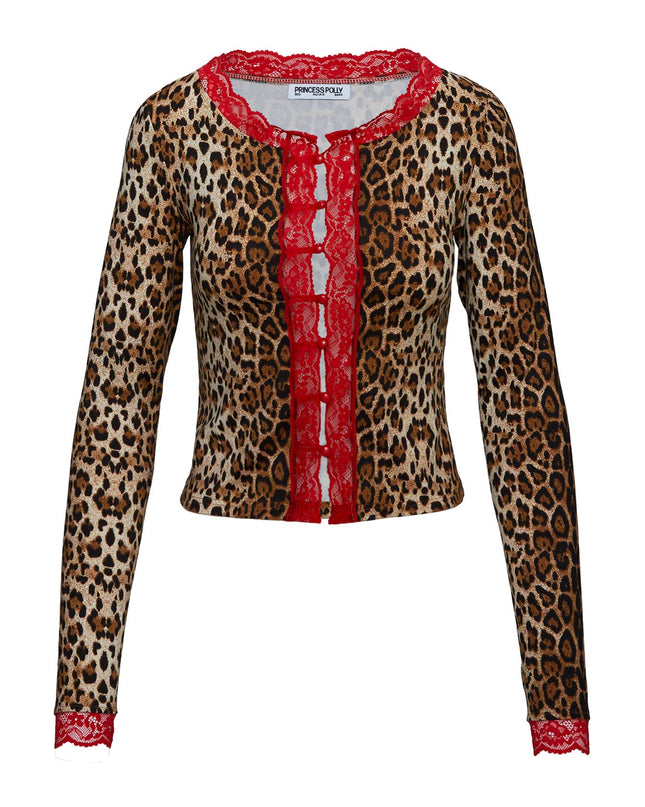 Pour It Up Long Sleeve Button Detail Top Leopard