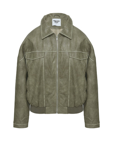 Tanza Faux Leather Jacket Washed Green