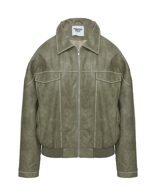 Tanza Faux Leather Jacket Washed Green