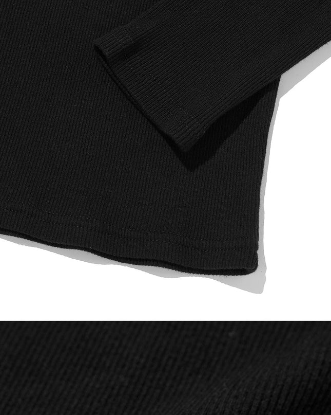 SUADE Women's Ribbed Henley Neck T-Shirt Black