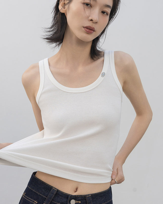 NONANDNON Women's Basic U-Neck Ribbed Sleeveless Top N6STS0367